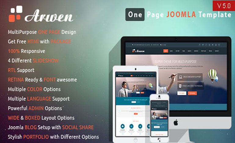 Arwen Responsive One Page Joomla Template