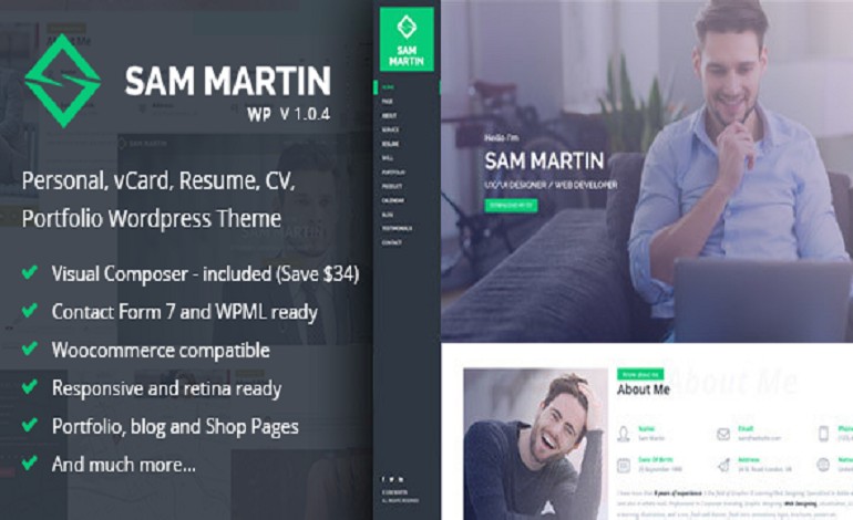 Sam Martin Personal vCard Resume WordPress Theme