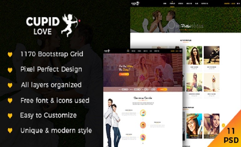 CUPID LOVE Dating Website PSD Template