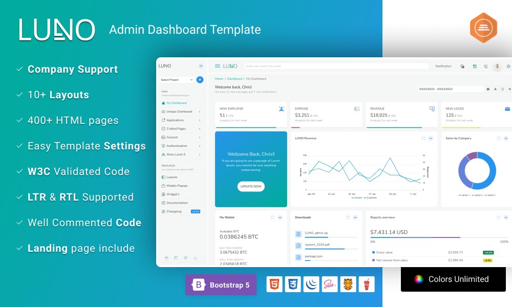 LUNO Bootstrap 5 Responsive Admin Template  Webapp UI Kit