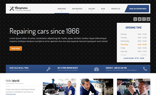 Carpress WordPress Theme For Mechanic Workshops 