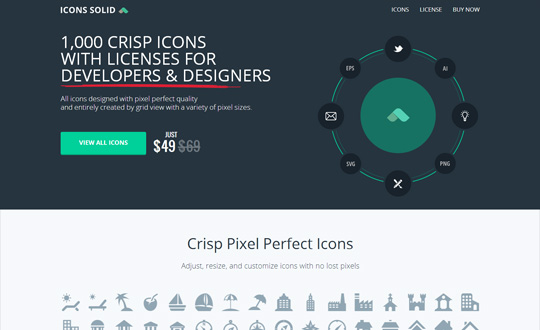 1000 Crisp Icons with licenses for developers and designers