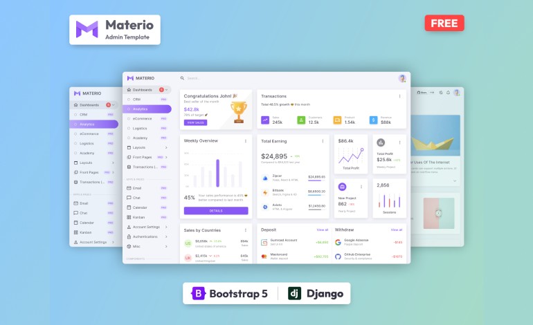 Materio Free Bootstrap Django Admin Template