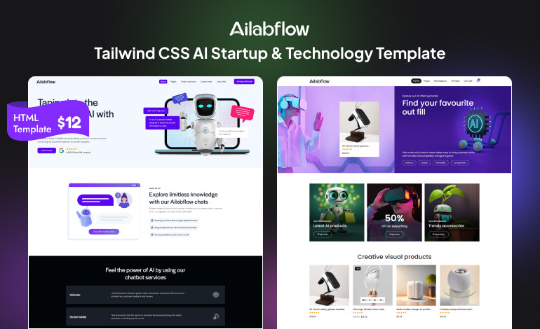 Ailabflow Tailwind CSS AI Startup Technology Template