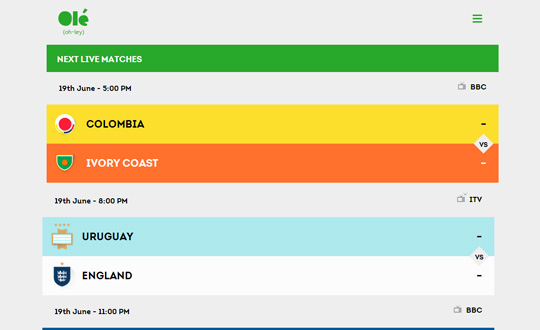 OLE World Cup 2014 live scores